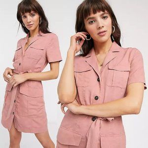 & Other Stories Multi Pocket Cargo Linen Blend Utility Dress Dusty Pink S $122
